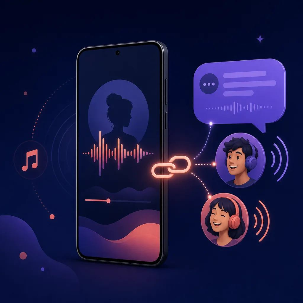 Conceptual illustration of an Android music player connected with Discord listeners
